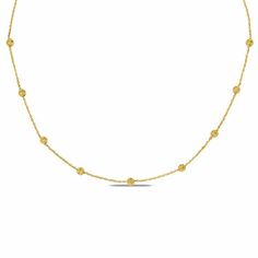 With just the right touch of shimmer, this refined bead necklace is sure to become your go-to look. Created in 14K gold, this elegant choice features glimmering diamond-cut beads stationed along a glistening cable chain. Polished to a bright shine, this 17.0-inch necklace secures with a lobster claw clasp. Station Necklace, Bead Necklace, Necklace Designs, Yellow Color, Cable Chain, Lobster Claw, Types Of Metal, Gold Metal, Diamond Cuts