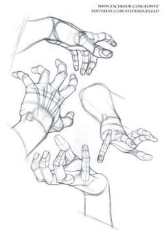 three hands are shown in this drawing