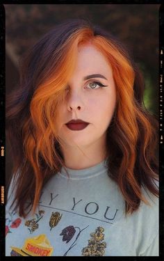 Brown Hair With Orange Peekaboo, Orange Bangs Brown Hair, Block Color Hair Placement, Short Copper Hair, Pelo Color Vino, Bleached Bangs, Cheveux Oranges, Trendy We Fryzurach