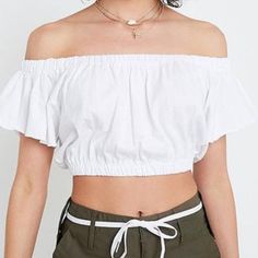 White Off The Shoulder Top Worn Once For A School Picture Brand New Condition Crop Top For Day Out In Spring, Casual Solid Crop Top For Summer, Casual Solid Color Crop Top For Summer, Urban Outfitters White Summer Crop Top, Urban Outfitters Summer Crop Top, White Short Sleeve Crop Top By Urban Outfitters, Urban Outfitters White Short Sleeve Crop Top, White Urban Outfitters Crop Top For Beach, Urban Outfitters Cropped Crop Top For Summer