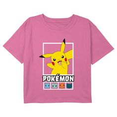 Gotta catch 'em all! Get into the game with the iconic world of Pokemon cards, video games, TV shows, and more with adorable new officially licensed apparel for the whole family featuring all your favorite Pokemon! This Girls' Pokemon Classic Character Portraits Graphic Cropped T-Shirt features a graphic of a happy Pikachu with "Pokemon" printed in white bold lettering and cute portraits of Squirtle, Bulbasaur, Charmander, and Snorlax below! Grab one of these new Pokemon tees today and be the en Happy Pikachu, Pokemon Graphic, T Shirt Pokemon, Cropped Graphic Tees, Bold Lettering, New Pokemon, Top T Shirt, Character Portraits, Pokemon Cards