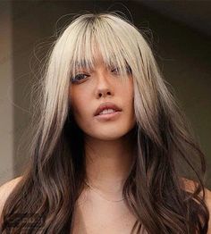 Fun Bleached Hair Ideas, Block Color Hair, Ghost Roots Hair, Apricot Blonde, Reverse Ombre Hair, Hair Colour Trends, Color Block Hair, Brown Hair Inspiration