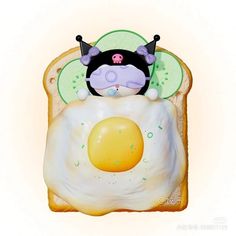 a toast with an egg in the middle and a cartoon character on it's face