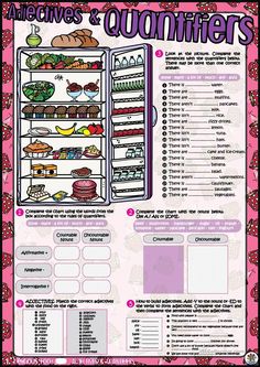 a pink poster with an image of a refrigerator full of food and words on it