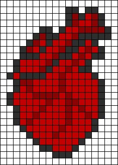 a cross stitch pattern with a red heart on the bottom and black dots in the middle