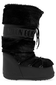 Moon Boot Black Icon Faux-fur Snow Boots Luxury Winter Outdoor Boots, Luxury Winter Boots For Outdoor, Sporty Black Lace-up Boots For Winter, Luxury Winter Boots With Faux Fur Trim, Luxury Winter Lace-up Boots, Luxury Lace-up Winter Boots, Luxury Lace-up Boots For Winter, Black Faux Fur Boots For Winter, Moon Boot Black