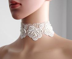 Boho Wedding Neck Accessories Rose Lace Handmade Choker | Etsy Pearl White Beaded Choker For Wedding, Elegant Beaded Lace Bridal Accessories, White Beaded Choker For Wedding, White Lace Necklace For Wedding, Delicate Beaded Choker For Wedding, Delicate Beaded Wedding Choker, Delicate Pearl Choker For Wedding, Adjustable Elegant Cream Choker, Elegant Adjustable Cream Choker