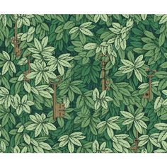 a wallpaper with green leaves and keys on it's sides, all in the same pattern