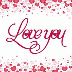 the word love you written in cursive writing on a white background with hearts