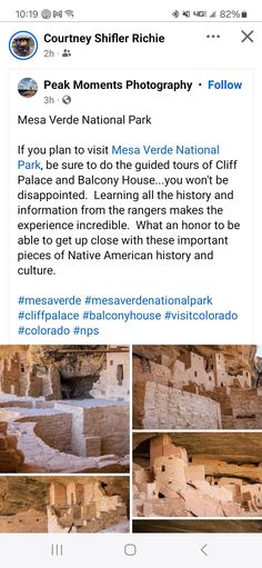 an instagram page with pictures of pueblos and the caption for each one