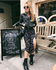 Boots Fall Outfit, Combat Boot Outfit, Outfit Botas, Fall Boots Outfit, Doc Martens Outfit, Dr Martens Boots, Leather Jacket Outfits, Rock Chic, Boots Fall