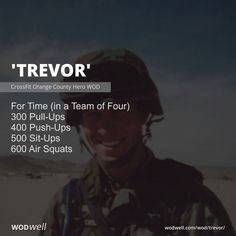 a man in uniform is smiling for the camera with words above him that read,'trevor for time in a team of four