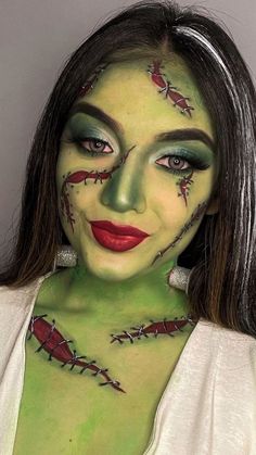 Girl Frankenstein, Halloween Makeup Ideas For Women, Makeup Colorful, Halloween Costumes For Teens Girls, Cute Zombie