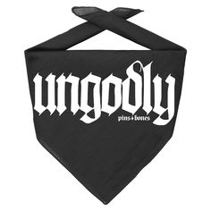 Get our classic Ungodly bandana made of 100% cotton. Lightweight for comfort and durability. Fold it up and make it sturdier and thicker. It comes with our classic Goth inspired Ungodly print. Get yours today from Pins & Bones. A leader in alternative clothing. Pins & Bones Ungodly Gothic Bandana Lightweight Cotton Black Goth Inspired Bandana Content: 100% Cotton Size: Approximately 22 x 22 inches. Design: Comfortable soft and lightweight fabric Color: Black Use: They can be used as neck Goth Tote Bag, Classic Goth, Goth Accessories, Cute Goth, Black Goth, Black Pins, Hair Cover, Fashion Tote Bag, Alternative Clothing