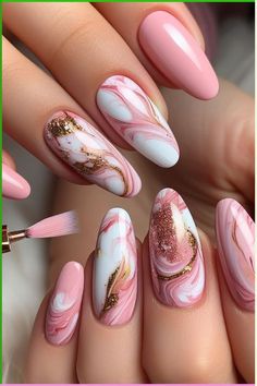 Cute Nail Ideas Ombre, Nails Pink Design Ideas, Pink Nails Nail Art, Light Pink Marble Nail Designs, Gel Nails Ideas 2024, Pastel Marble Nail Art, Cute Unique Nail Ideas, Unique Nails Design, Marble Nails Design Ideas