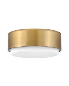 a round light fixture with a gold finish on the top and bottom part of it