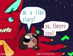 an image of a cartoon character saying do u like stars? ya, they're cool