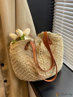 BirdinBag - Chic Beach Holiday Straw Tote Bag Vacation Straw Bag With Braided Handles, Spring Beach Hobo Satchel Bag, Beach Satchel Shoulder Bag, Summer Tote Shoulder Bag With Handles, Large Capacity Summer Tote Bag, Summer Bags With Double Handle For Daily Use, Chic Summer Beach Canvas Bag, Summer Bags With Double Handles For Daily Use, Daily Use Beach Bag Satchel For Beach Season