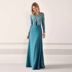 Elegant 2 Piece Mother Of The Bride/ Groom Dresses Delicate Blue Crewneck Long Sleevele Beaded Luxurious Wedding Party Evenign Dress sold by Wedding store. Shop more products from Wedding store on Storenvy, the home of independent small businesses all over the world. Baju Pengapit, Magic Embroidery, Mother Of Bride Outfits, Mother Of Groom Dresses, فستان سهرة, Mothers Dresses, Bride Clothes, Satin Maxi Dress, Designer Dresses Indian