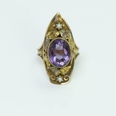 Antique Amethyst Pearl Gold Ring. 14K yellow gold ring with amethyst and two pearls. Leaves in yellow and rose gold. Gemstone Appraisal Report: Amethyst weight 3.50 Carats. Size: 7.25. Weight: 5.1 Grams. Pearl Gold Ring, Women's Rings, Amethyst Jewelry, Precious Gemstones, Amethyst Ring, Pearl Ring, Yellow Gold Rings, Jewelry Ideas, Jewelry Inspiration