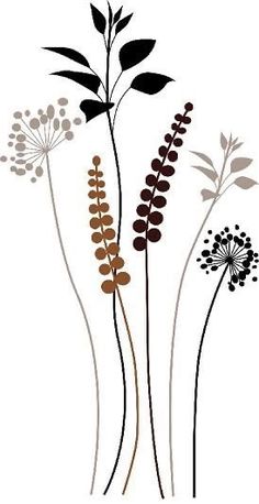 the silhouettes of plants are shown against a white background with black and brown accents