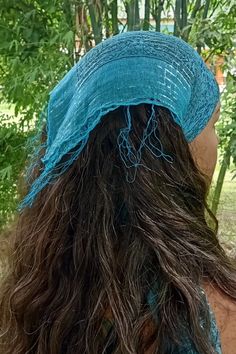 Our Turquoise Head Wrap Scarf with silver glitter threads 3'x3' square (38"x38") with fringe along edges is a bright cheery shade of blue. Super lightweight cotton gauze bandana scarves with silver threads can be worn so many ways! Tie on your belt loops, favorite backpack, roll it up and wrap around your head + hair or around your neck as a chic scarf! Use it as a lamp shade, alter cloth, or even a halter top. Looks amazing as a belt like accessory too for that total 70s hippie boho look. Perfe Blue Bohemian Bandana For Beach, Blue Bohemian Bandana For Summer, Blue Bandana For Beach And Spring Season, Bohemian Blue Scarf Bandana, Blue Bandana For Summer, Bohemian Blue Bandana Scarf, Blue One-size Bandana For Summer, Blue Summer Bandana, Summer Blue Bandana