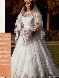 a woman in a wedding dress and tiara is posing for a magazine cover photo