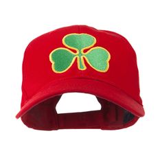 Clover St.Patrick's Day Embroidered Cap Adjustable Red Six-panel Trucker Hat, Red Adjustable Six-panel Trucker Hat, Red Adjustable Six-panel Baseball Cap, Red Six-panel Baseball Cap For Sports Events, Red Adjustable Snapback Hat Six-panel, Red Adjustable Six-panel Snapback Hat, Red Baseball Cap With Curved Visor, Red Hat With Embroidered Logo And Curved Bill, Red Dad Hat With Embroidered Logo And Curved Brim