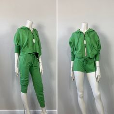 "Vintage Victoria's Secret Hoodie Shorts and Pants This listing is for a super cute Victoria's Secret sweat suit. This great vintage outfit features: - zipper - dolman long sleeve - hood - pockets - cropped length - stretch waist - drawstring -  - deadstock new with tags Size: XS Measurements: Bust: 66\" Length: 19\" Waist: 29\"- 36\" Hips: 38\"- 46\" Length: 10\" front 11.5\" back Inseam: 2.5\" Waist: 28\"- 37\" Hips: 35\"- 44\" Length: 39\" Inseam: 29.5\" This vintage outfit is in near mint condition. small droplets on left cuff, nothing detrimental. will likely come out with first wash. left to new owner to maintain deadstock status PLEASE REMEMBER THAT Vintage items have been previously loved. It is common for pieces to show some normal signs of age & wear. Anything significant will be Sporty Hooded Sets For Spring, Spring Sporty Hooded Sets, Sporty Hooded Loungewear Sets, Sporty Hooded Sets For Streetwear, Green Sporty Loungewear Sets, Green Hooded Tracksuit For Loungewear, Y2k Prom Dress, Victoria Secret Hoodies, Y2k Hoodie