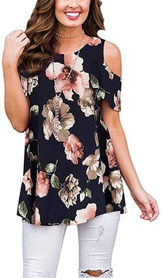 Viracy Womens Cold Shoulder Shirts Short Sleeve Casual Floral Tunic Tops. Fabric- 60% Polyester,35% Cotton,5% Spandex.Super comfy,stretchy and lightweight.Classy high quality fabric,very soft to touch and wear. Lightning Deal: UP to 15% Off. Today's Deal Only. Feature- Short Sleeve/ Cold Shoulder/ Scoop Neck/ Fashion Floral Print/ Casual Style/ Elegant Tunic/ Loose Blouse/ Summer Basic Tee Tunic Tops Summer, Cold Shoulder Shirt, Floral Tunic Tops, Tunic Tops Casual, Shirts Short Sleeve, Casual Tunics, Tops Fashion, Short Sleeve Tunic, Floral Tunic