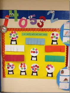 a bulletin board with numbers and shapes on it