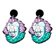 Pennywise The Clown In Pastels, Baby Pink & Light Teal 2" Drop The It Clown, Horror, Halloween, Creepy, Spooky, We All Float Down Here Clown Earrings, We All Float Down Here, It Clown, Paw Print Earrings, Clown Horror, Pennywise The Clown, Halloween Creepy, Pink Fish, Halloween Gothic