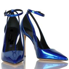 Shop Royal Blue Metallic Heels Pointy Toe Stilettos Ankle Strap Pumps color Royal Blue for Anniversary, Date, Night Club, Party with worldwide Free shipping & Free return. Trendy Blue Ankle Strap Heels, Fitted Blue Ankle Strap Heels, Blue Pointed Toe Heels For Night Out, Metallic Heels, Ankle Strap Pumps, Strap Pumps, Club Party, Night Club, Date Night