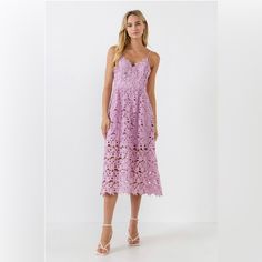 Brand New Women’s Lace Cami Midi Dress Purple/Lilac Full Zipper Adjustable Straps Size Medium Lavendar Dress, Dress Lilac, Cami Midi Dress, Wedding Dress Guide, Midi Dress Formal, Dress Guide, Guest Attire, Wedding Attire Guest, Astr The Label