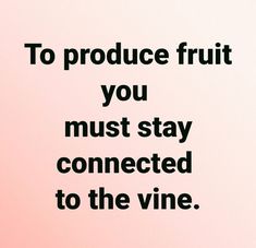 a pink background with the words to produce fruit you must stay connected to the vine