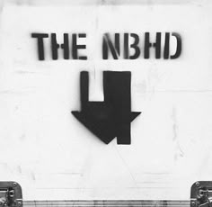 an arrow pointing to the right with the words the n b h d on it