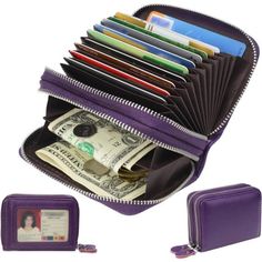 Compact Size: 4.3 * 3 * 1.5 Inches. 2 X Zippered Compartments, 10 X Credit Card Slots, 2 X Cash Slot Can Hold Plenty Cash. Very Convenient For Those Who Travel. Main Material: The Accordion Wallet Is Made From Premium Genuine Leather, Which Makes It Durable And Long Lasting. Nice Stitching And Secure Metal Zipper. Zip Around Accordion Design: Zip Around Design Keep Your Cards And Money Safe,Accordion Style Card Slots Provide Better Organized For Your Cards, Easy In And Out. Rfid Safety & Privacy Leather Credit Card Holder, Stylish Mom, Leather Card Wallet, Mini Purse, Style Minimalist, Small Purse, Credit Card Holder, Leather Zipper, Bird In Bag