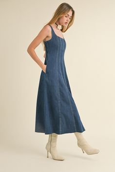 Details: Strapless midi dress Back zipper closure Distressed bottom Line stich detailing Loose fit Size Guide: Model is wearing a size small Model measurements: 5'9, 31.5 Bust, 22.5 Waist, 34.5 Hips Wash and Care: 80% Cotton 15% Polyester 5% Viscose Hand wash cold, hang to dry Cute Long Dress, Denim Long Dress, Long Denim Dress, Denim Clothes, Scissor Cut, Denim Midi Dress, Jean Dress, Sweater Blouse, Dress Romper