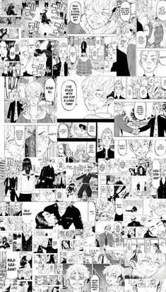 a collage of anime characters with black and white images in the middle, including one man