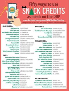 a poster with the words, fifty ways to use snack credits as meals on the dpp