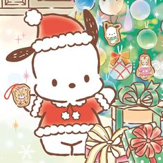 a hello kitty christmas wallpaper with presents