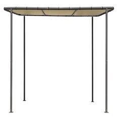 an outdoor gazebo that is made out of metal and has a tan canopy over it