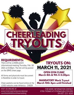 the flyer for cheerleadering tryouts