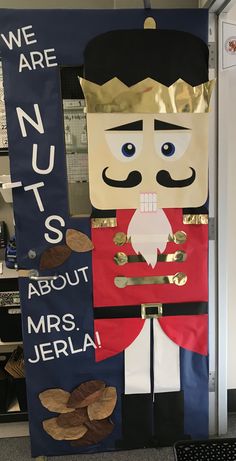 a bulletin board with a nutcracker on it