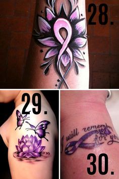 four different pictures with tattoos and numbers on them