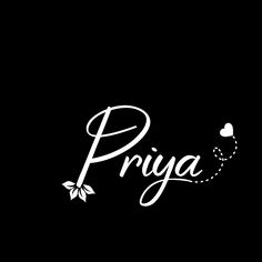 the word priya written in white on a black background