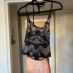 Size Medium, Never Worn - Has Just Been Sitting In My Closet For Years! Black Lace Bra-friendly Camisole, Black Lace Camisole For Night Out, Black Fitted Top For Night, Fitted Black Top For Night, Fitted Black Night Tops, Victoria's Secret Lace Camisole Top, Black Lace Coquette Camisole, Black Lace Camisole In Feminine Style, Black Lace Camisole In Flirty Style