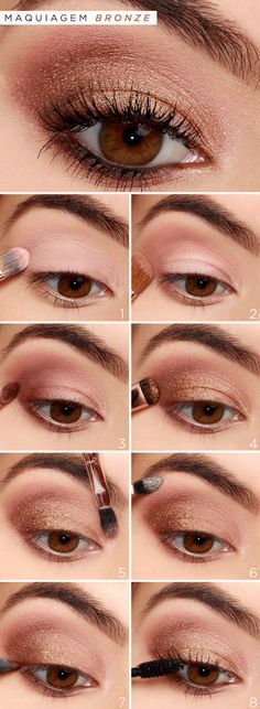 Para as convidadas da festa de 15 anos que curtem make DIY, escolhemos um tutorial de maquiagem bronze esfumada! Linda demais, vem ver! Gold Eyeshadow Tutorial, Bronzed Makeup Tutorial, Acrylic Nails Natural, Rose Gold Eyeshadow, Natural Table, Bronze Makeup, Makeup Tutorial Eyeshadow, Japanese Makeup