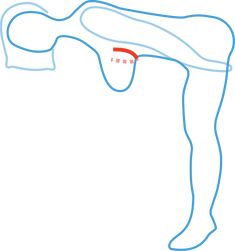 a drawing of a person's leg with the foot and arm extended to one side