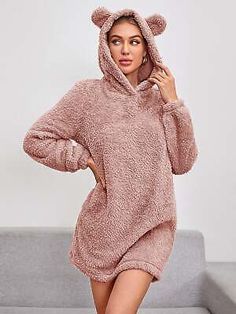 Top Seller for Essnce Ear Detail Hooded Teddy Sweatshirt Dress, Sweaters Dresses Bear Ear Hoodie, Teddy Sweatshirt, Bear Clothes, Winter Bear, Women Sweatshirts, Dress Dusty, Womens Loungewear, Sweatshirt Dress, Hoodie Dress